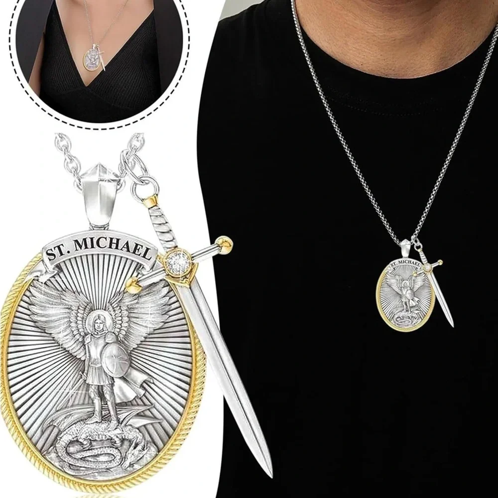 NEW Saint St. Michael Pendant Archangel Pendant Necklace Sword Cross Medal